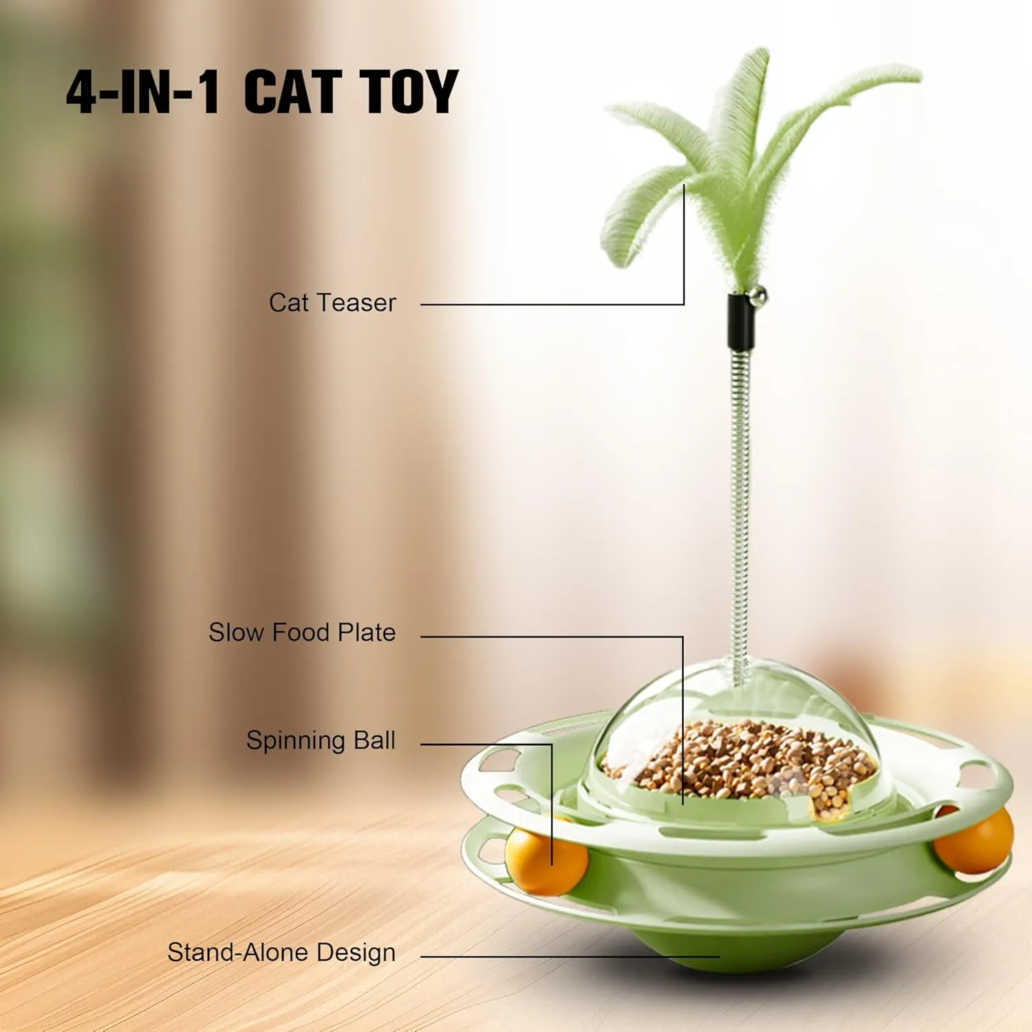 2 in 1 Cat Interactive Toy Roller 3-Level Turntable Cat Slow Feeder Food Dispenser Wand (Blue-B)