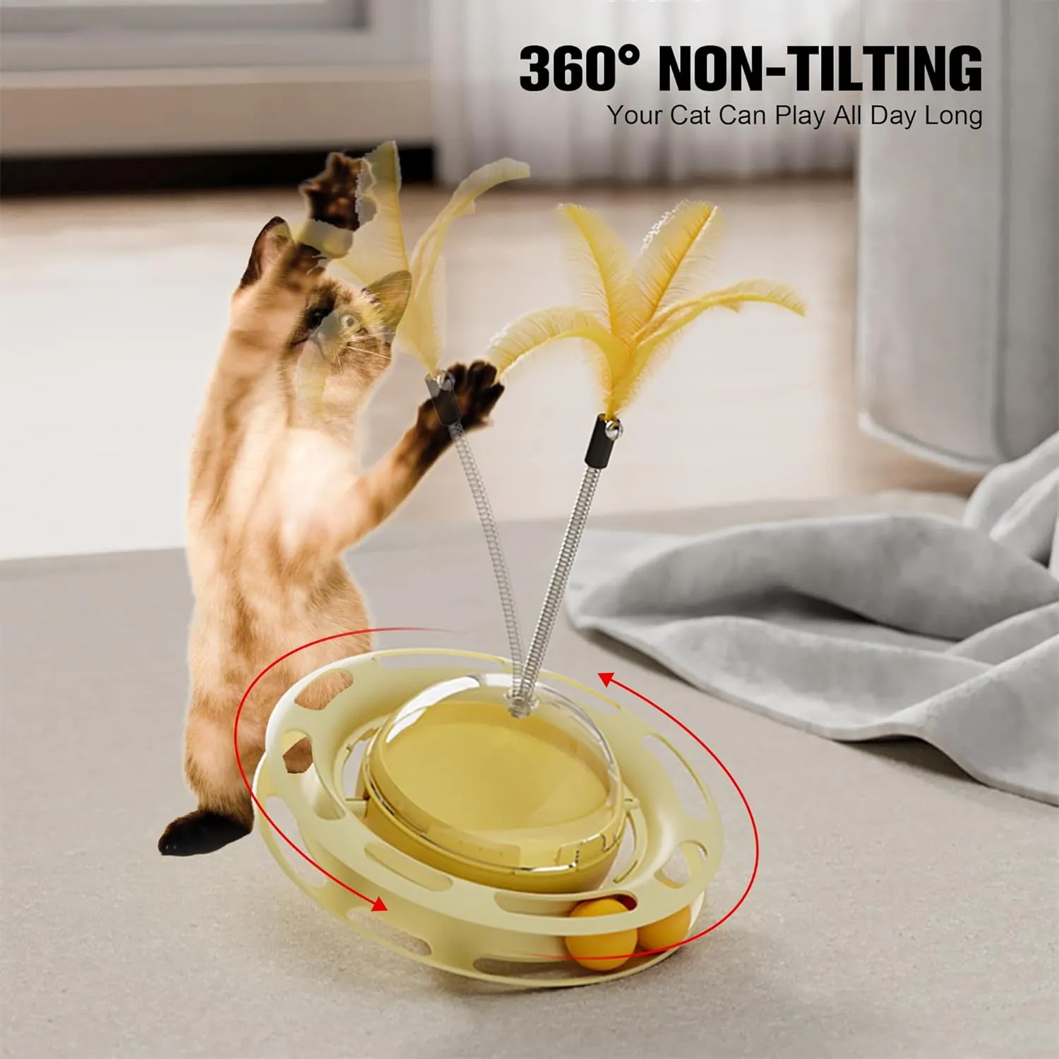 2 in 1 Cat Interactive Toy Roller 3-Level Turntable Cat Slow Feeder Food Dispenser Wand (Blue-B)