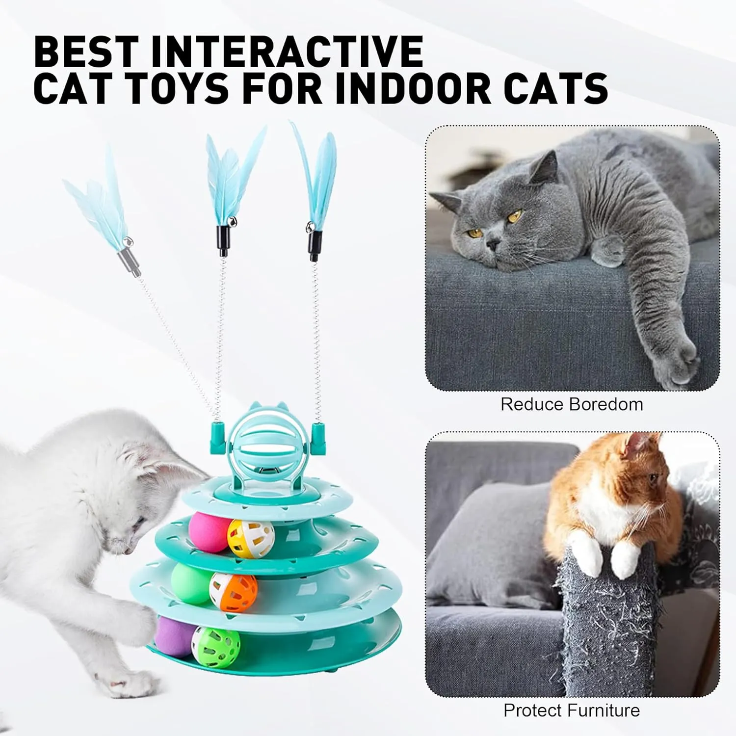 2 in 1 Cat Interactive Toy Roller 3-Level Turntable Cat Slow Feeder Food Dispenser Wand (RED)