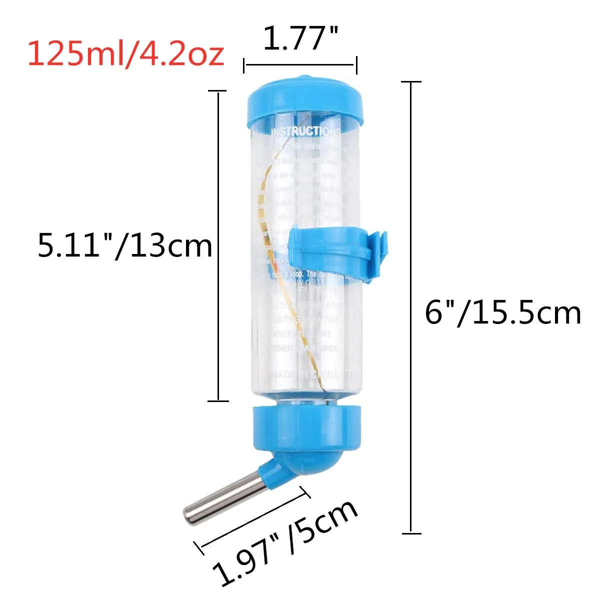 2 in 1 Hamster Hanging Water Bottle Pet Auto Dispenser with Base for Hamster Rat Gerbil Mouse Guinea Pig 125ML