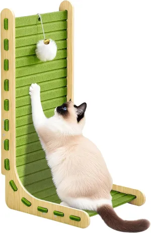 2025 New Felt Cat Scratcher, 26.8 Inch Large Cat Scratching Post Board with Ball Toy, L Shape Vertical Cat Scratch Pad - Wall Furniture Protector for Bored Indoor Adult Cats, Green