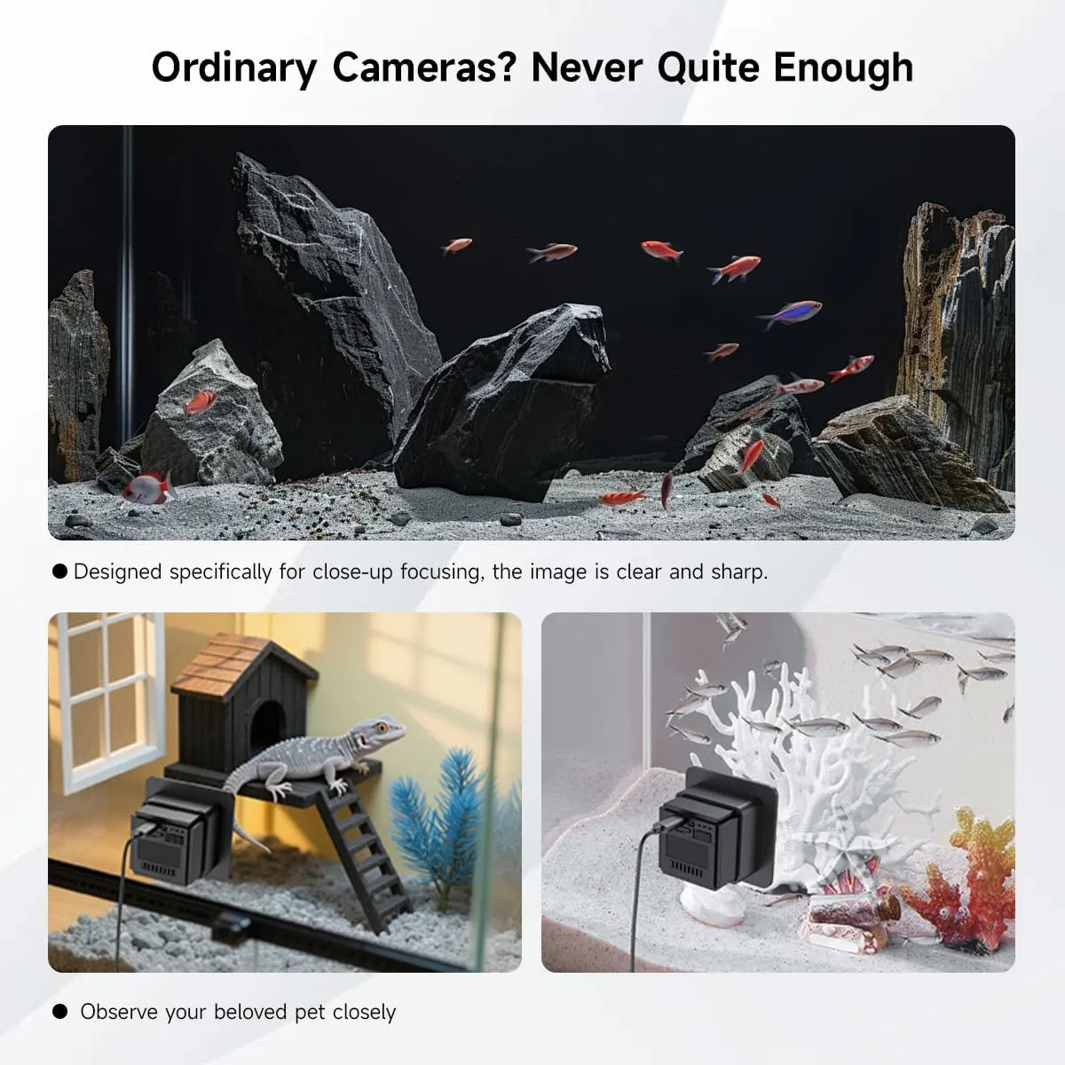 2K HD Aquarium & Terrarium WiFi Pet Camera,140 Wide-Angle Anti-Glare & Anti-Reflection,Night Vision for Fish & Reptiles,Two-Way Audio,Glass-Mount Enclosure Monitor,AI-Powered Detection,24/7 Recording
