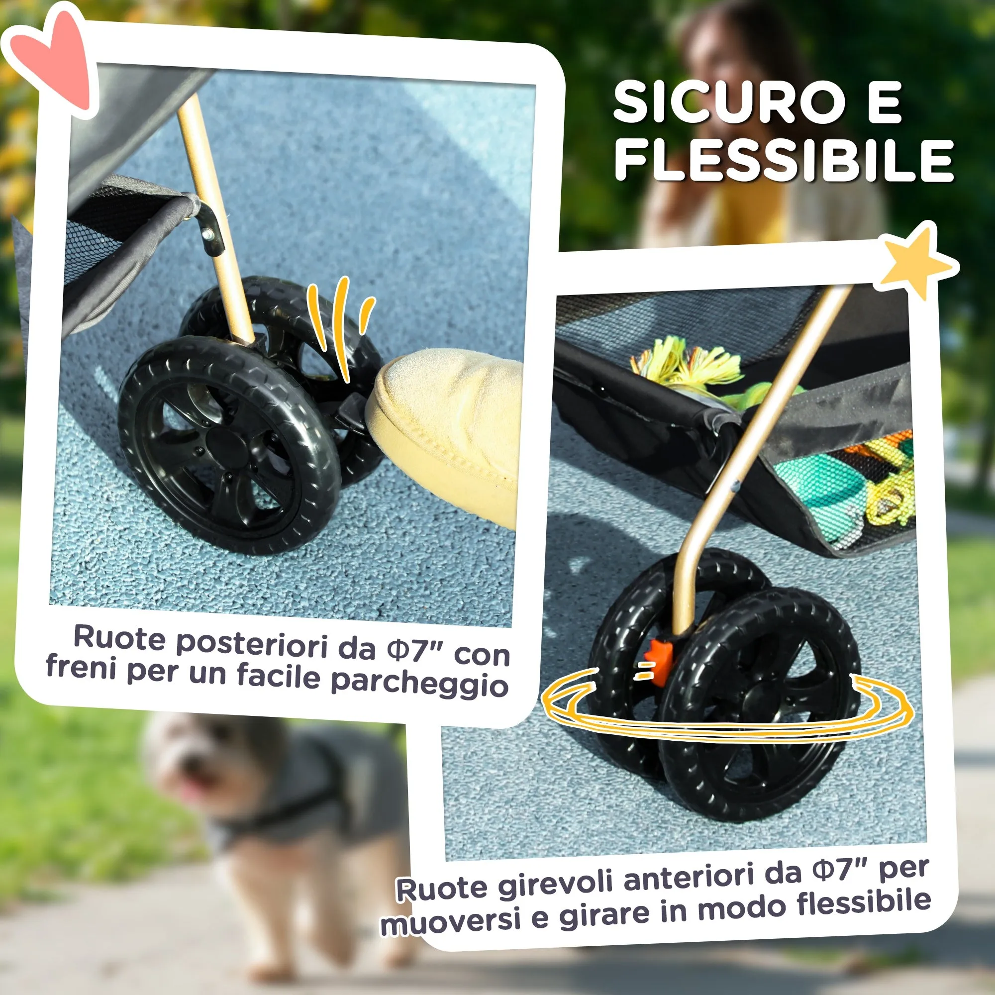 3 in 1 Foldable Dog Stroller with Carrying Bag and Bottom Basket, Gray