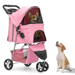 3-Wheel Dog Stroller - Compact Foldable Design with Breathable Mesh & Cup Holders for Cats & Small Pets, CAAP-DGS-A78-PK