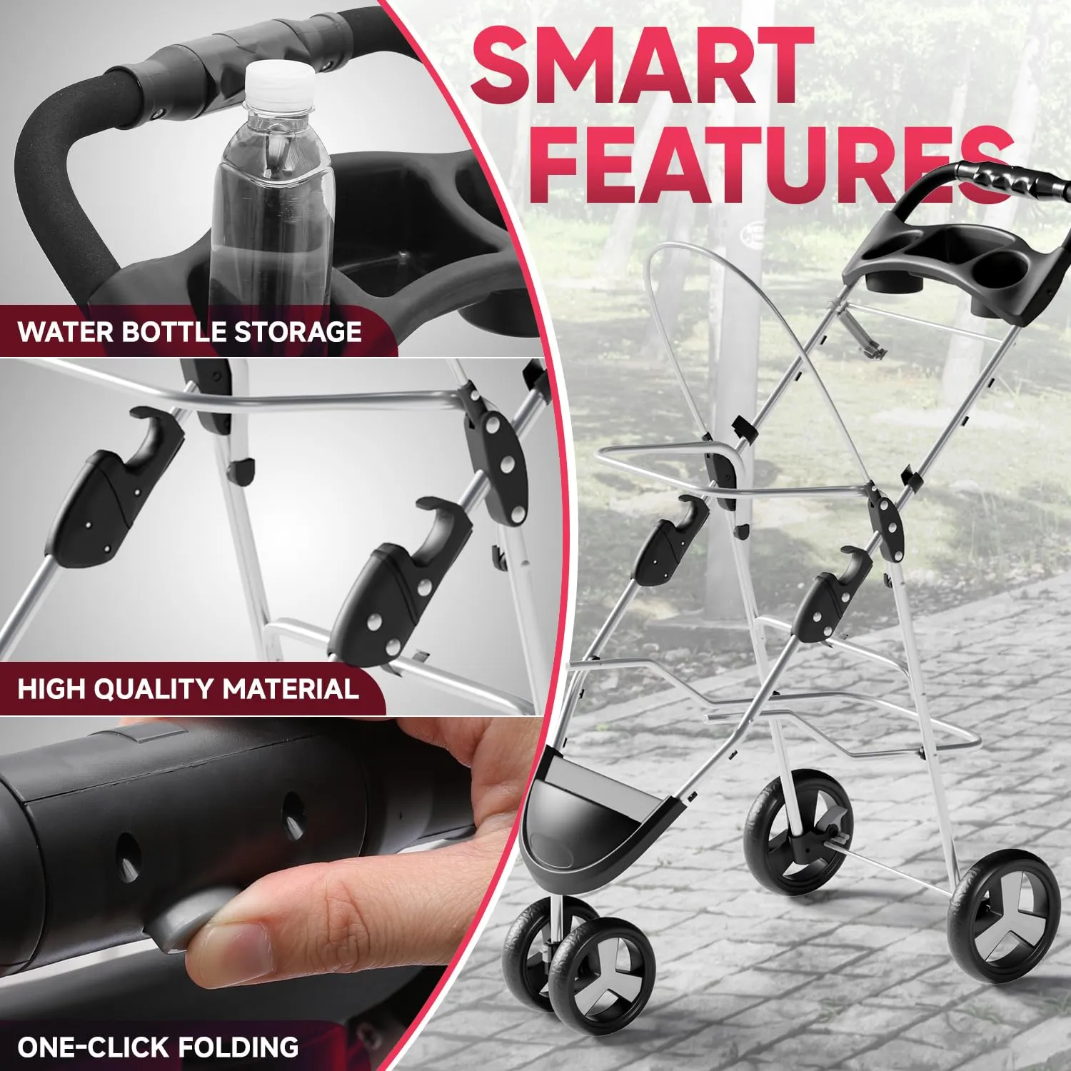 3-Wheel Dog Stroller - Compact Foldable Design with Breathable Mesh & Cup Holders for Cats & Small Pets, CAAP-DGS-A78-PK