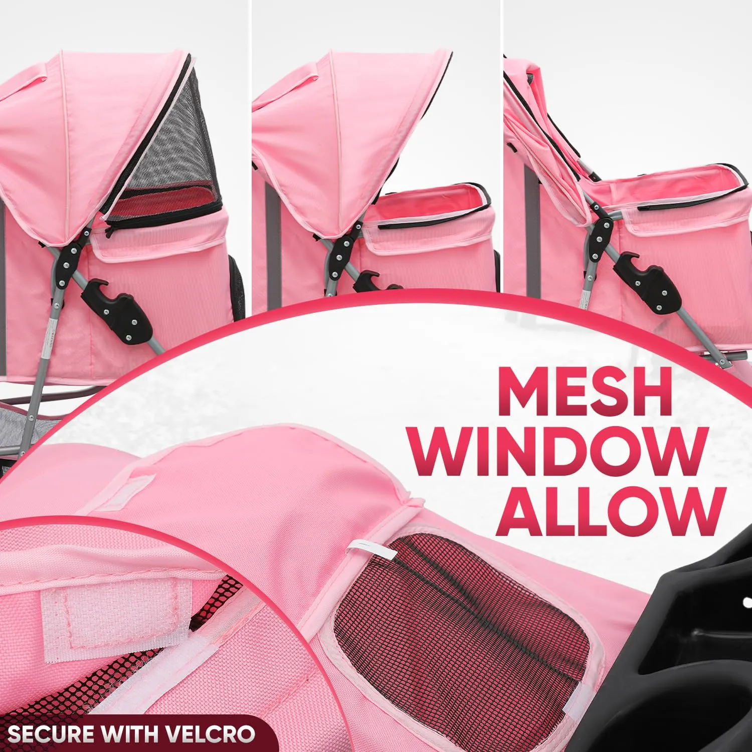3-Wheel Dog Stroller - Compact Foldable Design with Breathable Mesh & Cup Holders for Cats & Small Pets, CAAP-DGS-A78-PK