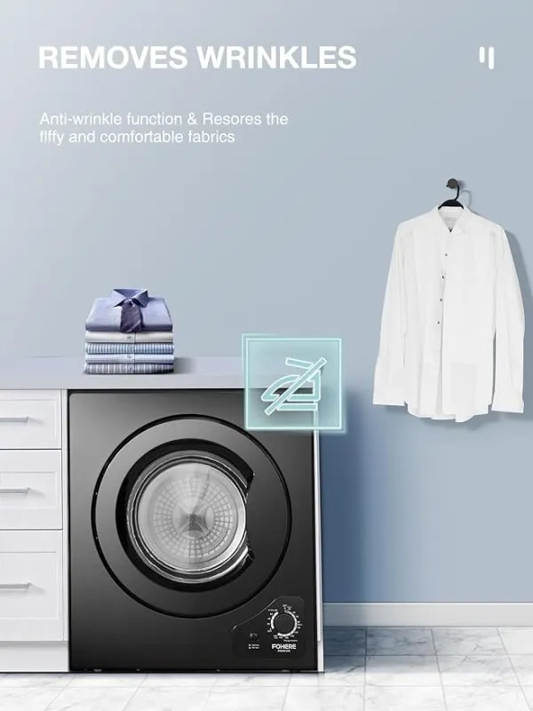 4KG Tumble Dryer with Sensor Dry, FOHERE 1200W Compact Vented Tumble Dryer with Exhaust Duct & Stainless Steel Tub, Control Panel Downside Easy Control for 5 Automatic Drying Mode, Black