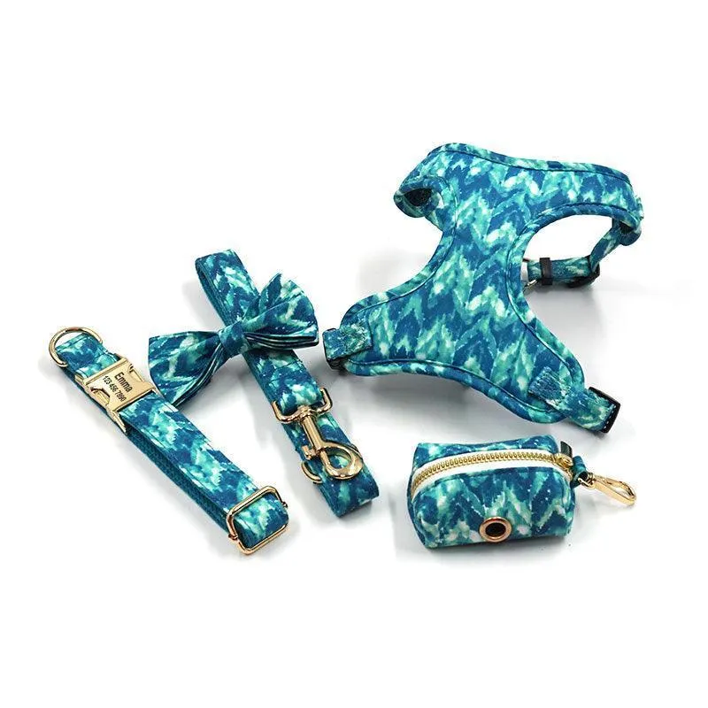 5 PCS Personalized Dog Collar & Harness Leash Set