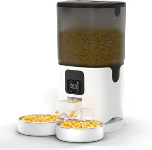 7L Automatic Cat Feeder for 2 Cats, 2-Way Splitter Timed Cat Dry Food Dispenser with 2 Bowls, Programmable Control 1-12 Meals, Dual Power Supply, Auto Pet Feeder for Multi-Pet