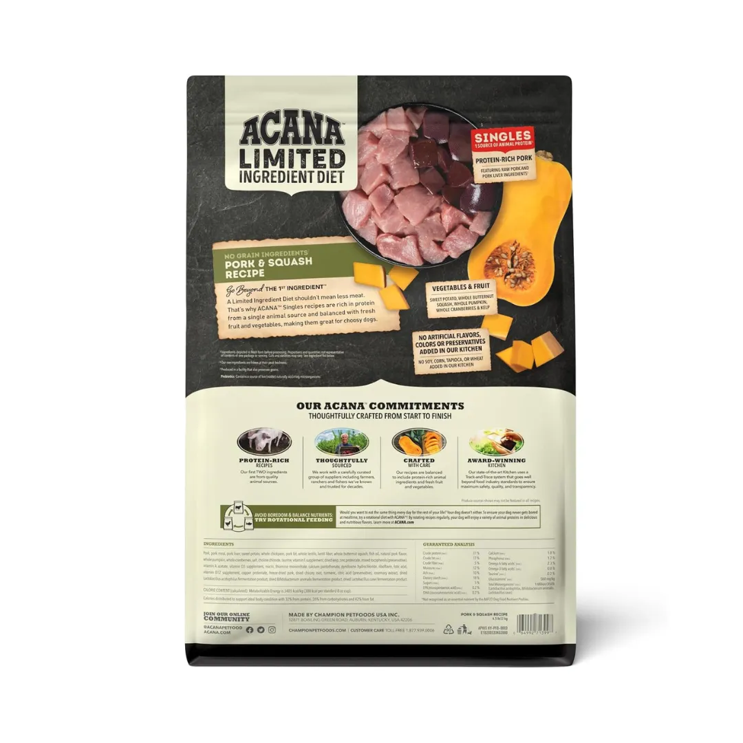 Acana Singles Limite Pork Squash Recipe Dry Dog Food