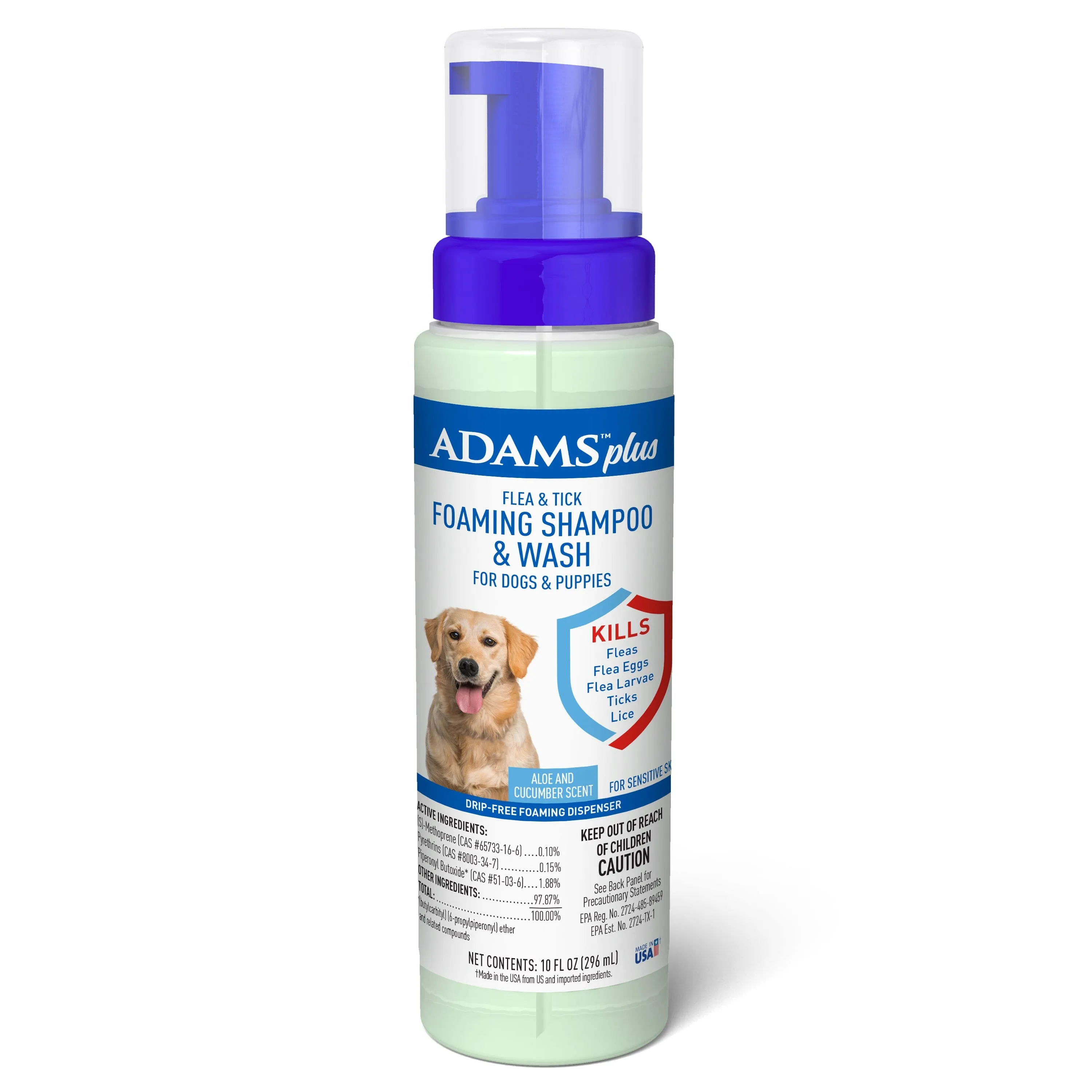 Adams Plus Flea & Tick Foaming Shampoo & Wash for Dogs & Puppies - 10 Oz