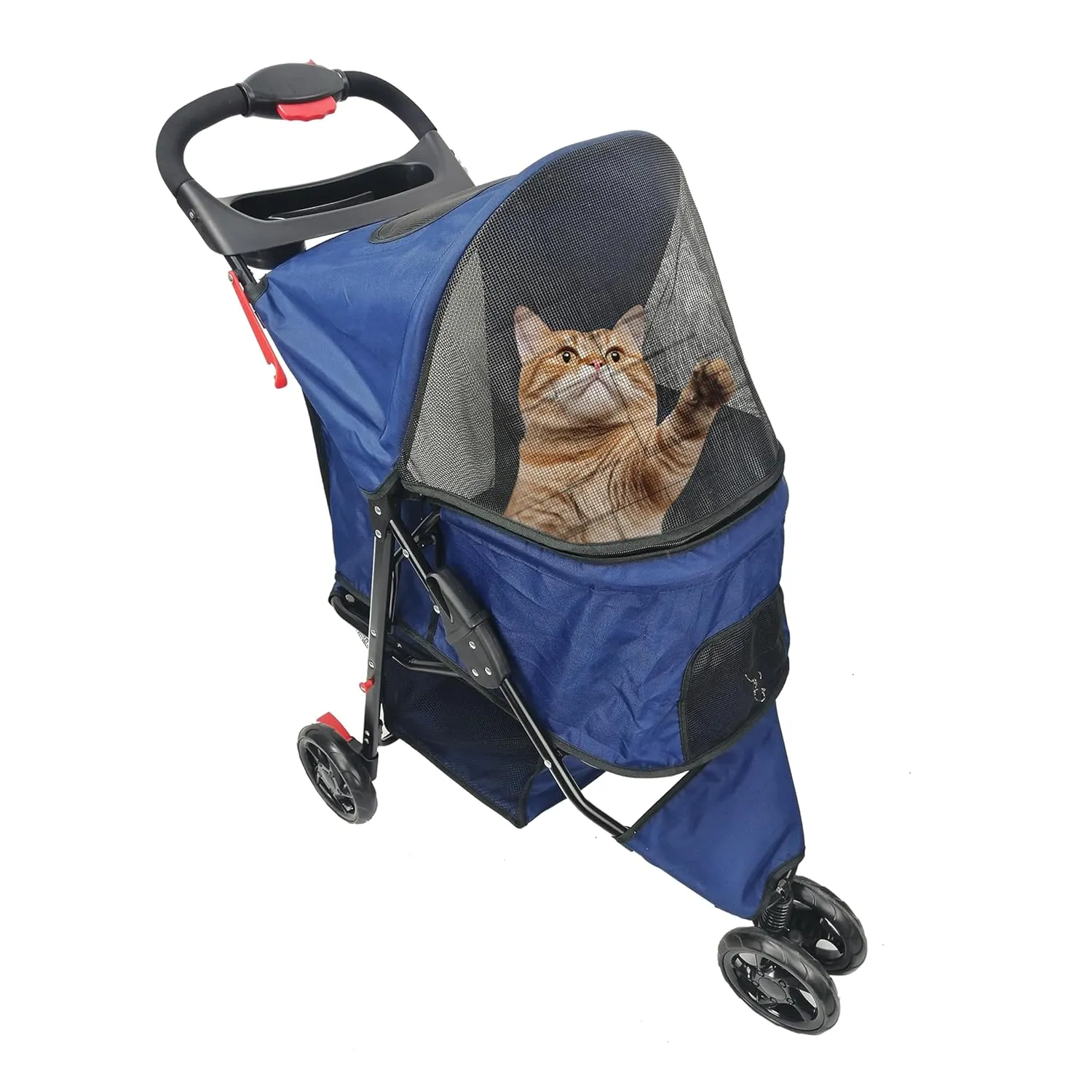 AmorosO Pet Stroller for Convenience and Mobility | Effortless Cat and Dog Pet Carrier | Storage Compartment & Foldable for Easy Walking and Transport | Indoor and Outdoor Uses | Blue Pet Carrier