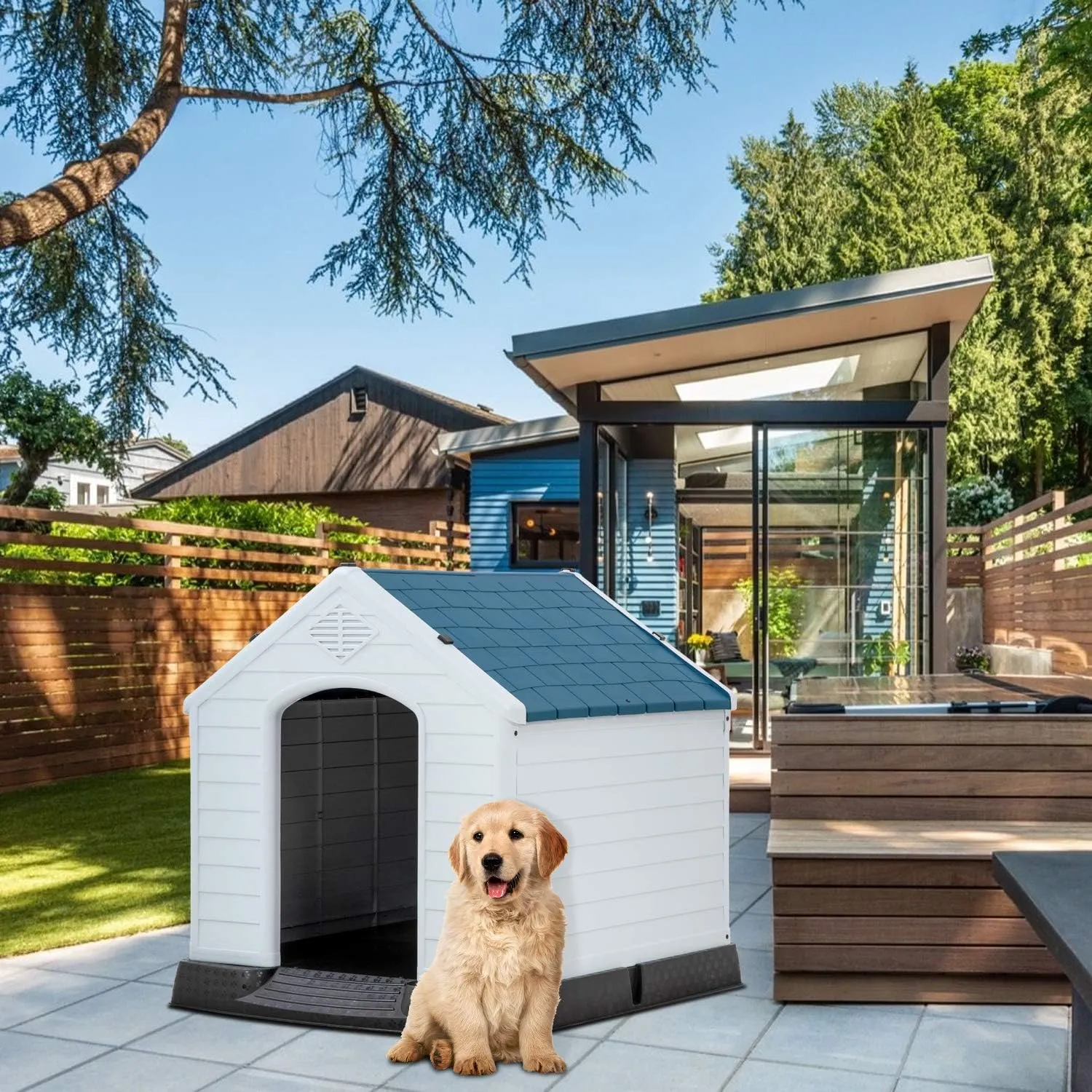 BestPet Dog House Indoor Outdoor Insulated Kennel Durable Plastic Dog House for Small Medium Large Dogs Weather & Water Resistant Pet Crate with Air Vents and Elevated Floor
