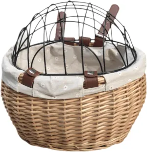 Bike Basket with Adjustable Straps Sundries Container Multifunction Dog Carrier Bicycle Front Basket for Mountain Road Bikes, Wood Color