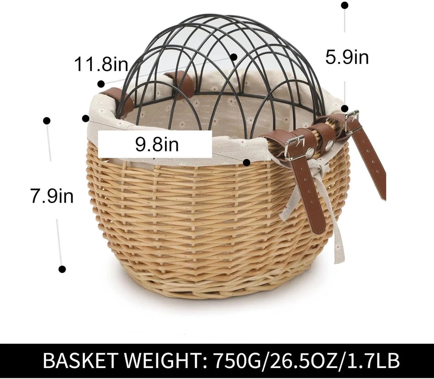 Bike Basket with Adjustable Straps Sundries Container Multifunction Dog Carrier Bicycle Front Basket for Mountain Road Bikes, Wood Color