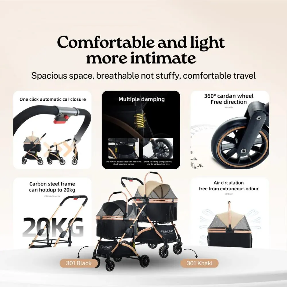 BNDC 301 Pram & Stroller For Dogs & Cats (Khaki)