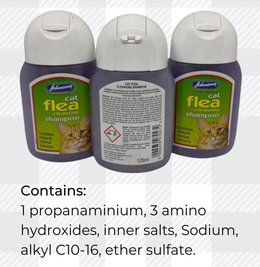 Cat Flea Shampoo Bundle Pack Consist Of Three Packs In 125ml Each Johnson Cleansing For Cat&#039;s And AETN Creations Fridge Magnet Beautiful Cleanse Flea&#039;s On Coat