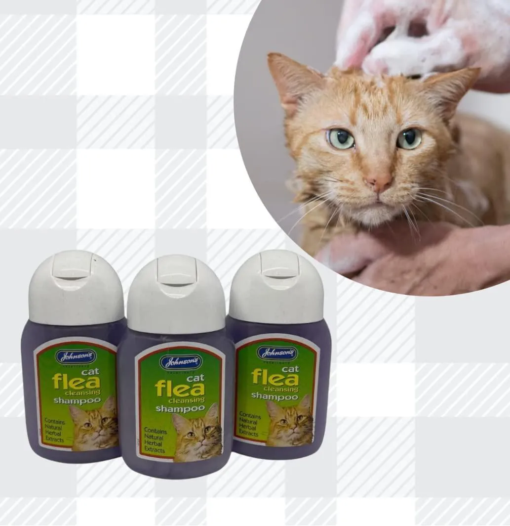 Cat Flea Shampoo Bundle Pack Consist Of Three Packs In 125ml Each Johnson Cleansing For Cat&#039;s And AETN Creations Fridge Magnet Beautiful Cleanse Flea&#039;s On Coat