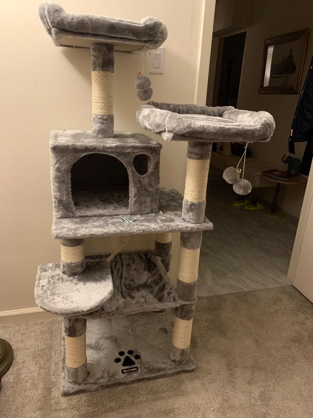 Cat Tree with Sisal-Covered Scratching Posts | Plush Perches | 55" Multi-Level