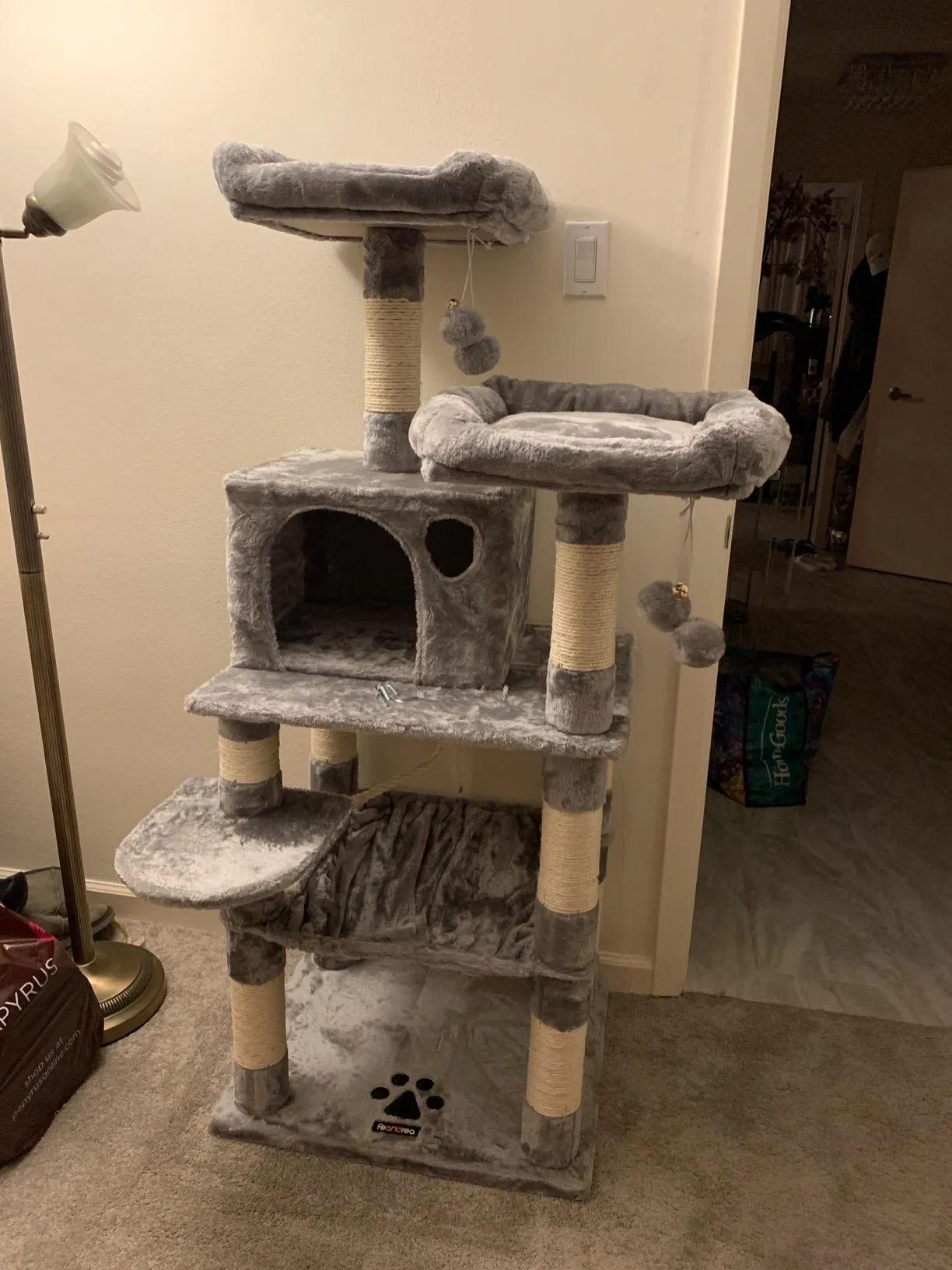 Cat Tree with Sisal-Covered Scratching Posts | Plush Perches | 55" Multi-Level