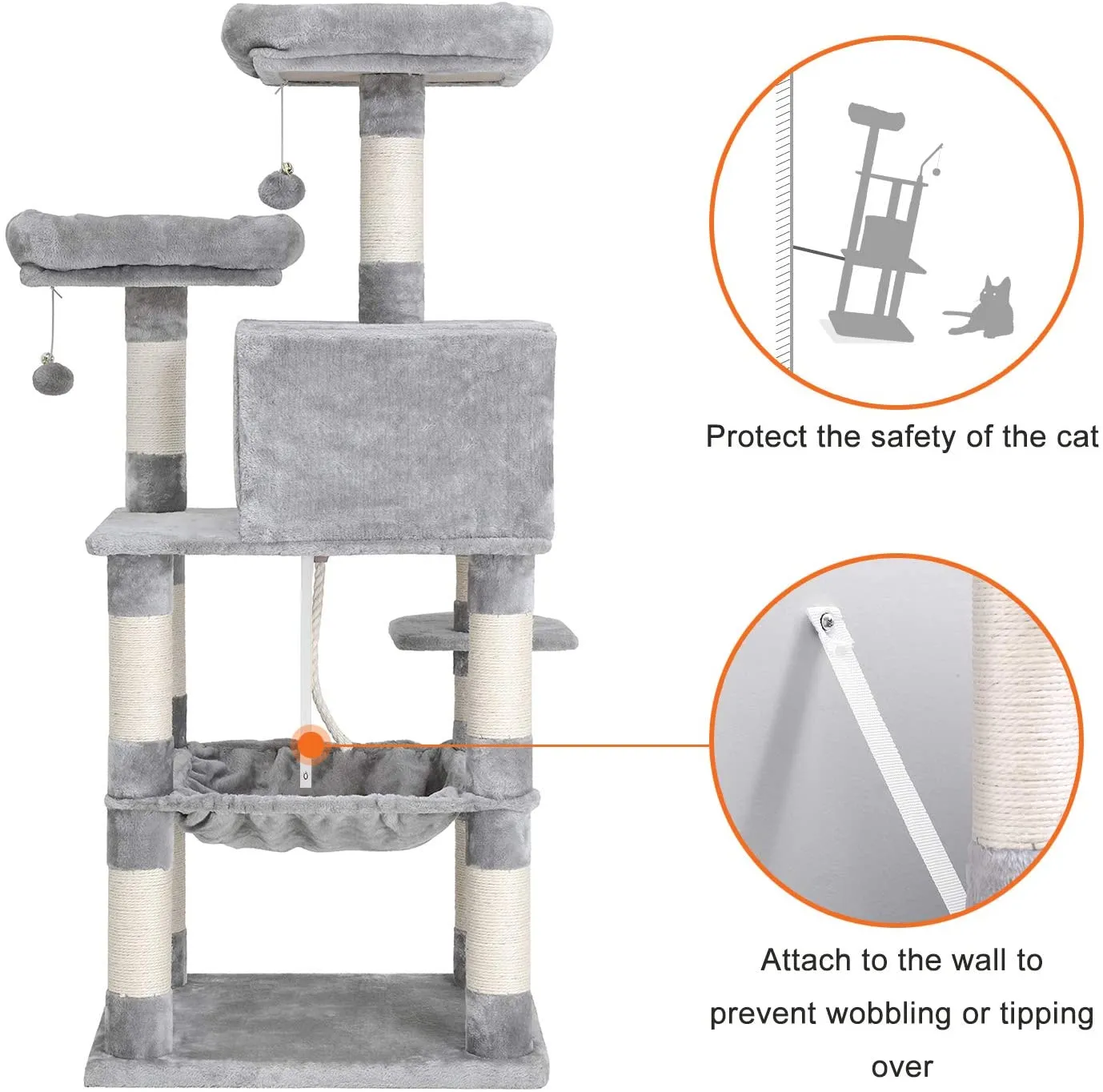 Cat Tree with Sisal-Covered Scratching Posts | Plush Perches | 55" Multi-Level