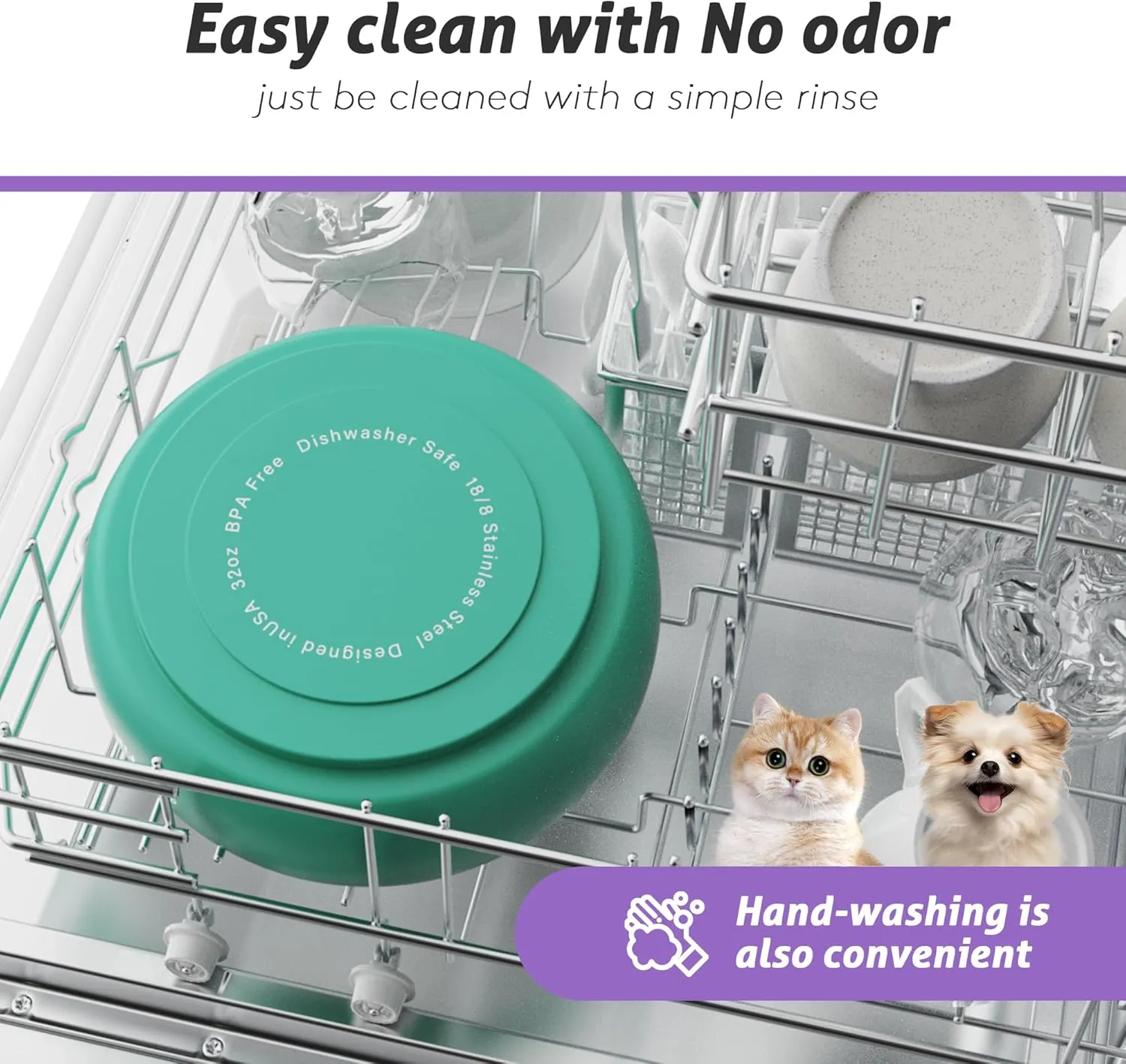 COKTIK Dog Bowl, Insulated Stainless Steel Food Bowls for Dogs & Cats, Non-Slip Dog Bowls Water Bowl Large Breed, Easy to Clean, Durable and Dishwasher Safe (32oz, White)