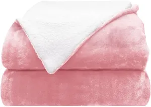 Comfort Lab Reversible Flannel Sherpa Throw Blanket - Elegant Fluffy Throw Blankets for Couch and Home Decor - Anti Pilling Non Shedding Cozy & Warm Fleece Throws - Baby/Pet (30" x 40") - Blush
