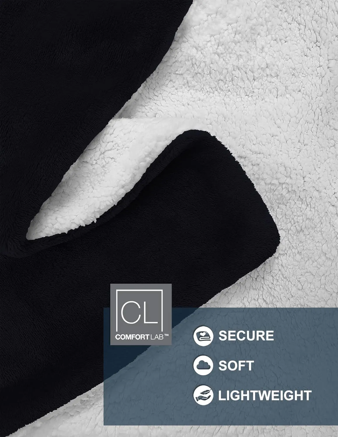 Comfort Lab Reversible Flannel Sherpa Throw Blanket - Elegant Fluffy Throw Blankets for Couch and Home Decor - Anti Pilling Non Shedding Cozy & Warm Fleece Throws - Baby/Pet (30" x 40") - Navy