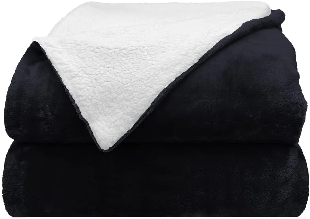 Comfort Lab Reversible Flannel Sherpa Throw Blanket - Elegant Fluffy Throw Blankets for Couch and Home Decor - Anti Pilling Non Shedding Cozy & Warm Fleece Throws - Baby/Pet (30" x 40") - Navy