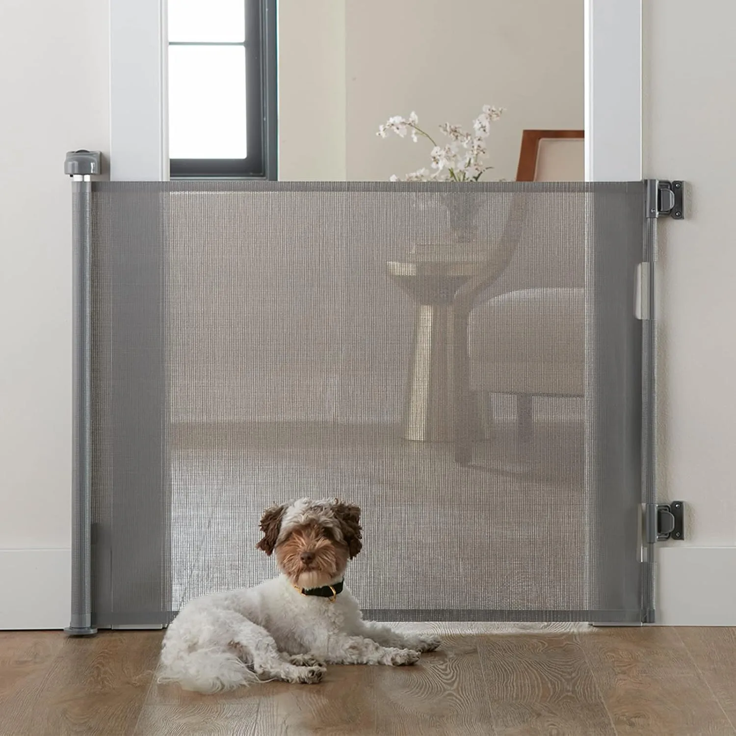 Cumbor Baby Gate Retractable Gates for Stairs, Mesh Dog Gate for The House, Wide Pet Gate 33" Tall, Extends to 55" Wide, Long Child Safety Gates for Doorways, Hallways, Cat Gate Indoor/Outdoor(Gray)