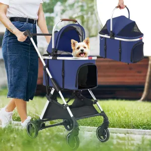 Detachable Pet Stroller for Small Dogs 10lbs, Dog Stroller with Detachable Basket Carrier, Movable Cat Stroller for 1 Cat Kitten Foldable Stroller Aluminum Frame, Multi-Angle Handle, Navy Blue