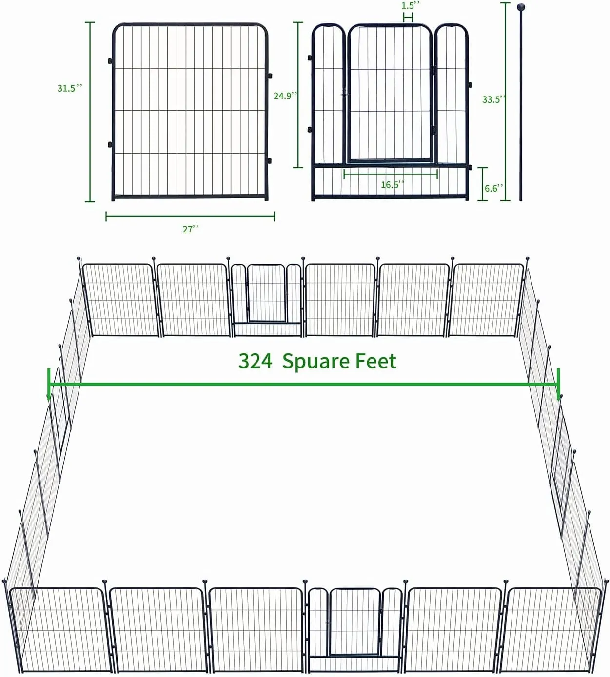 Dog Playpen,24/32/40 Inch Height in Heavy Duty,Folding Indoor Outdoor Dog Exercise Fence, Portable Pet Playpen with Door for Large Medium Dogs - Silver Gray (8 Panels, 32 inch)