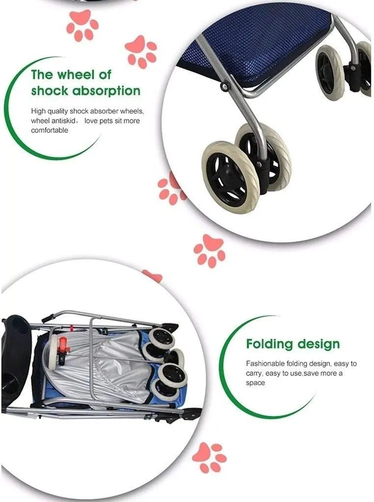 Double Dog Stroller Pet Travel Stroller Dog Stroller Pet Buggy Disabled Dog Pushchair 2 Front Swivel Wheels & Rear Brake 360 Rotation Front Wheel Max Loading (C) (F)
