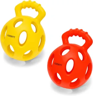 Durable Dog Chew Ball Toys - Interactive Tug-n-Toss Rubber Ball with Handle for Tug of War and Fetch, Kettlebell-Inspired Design, Ideal for Small, Medium, and Large Dogs, 3.94"x5.2" (2-Pack)