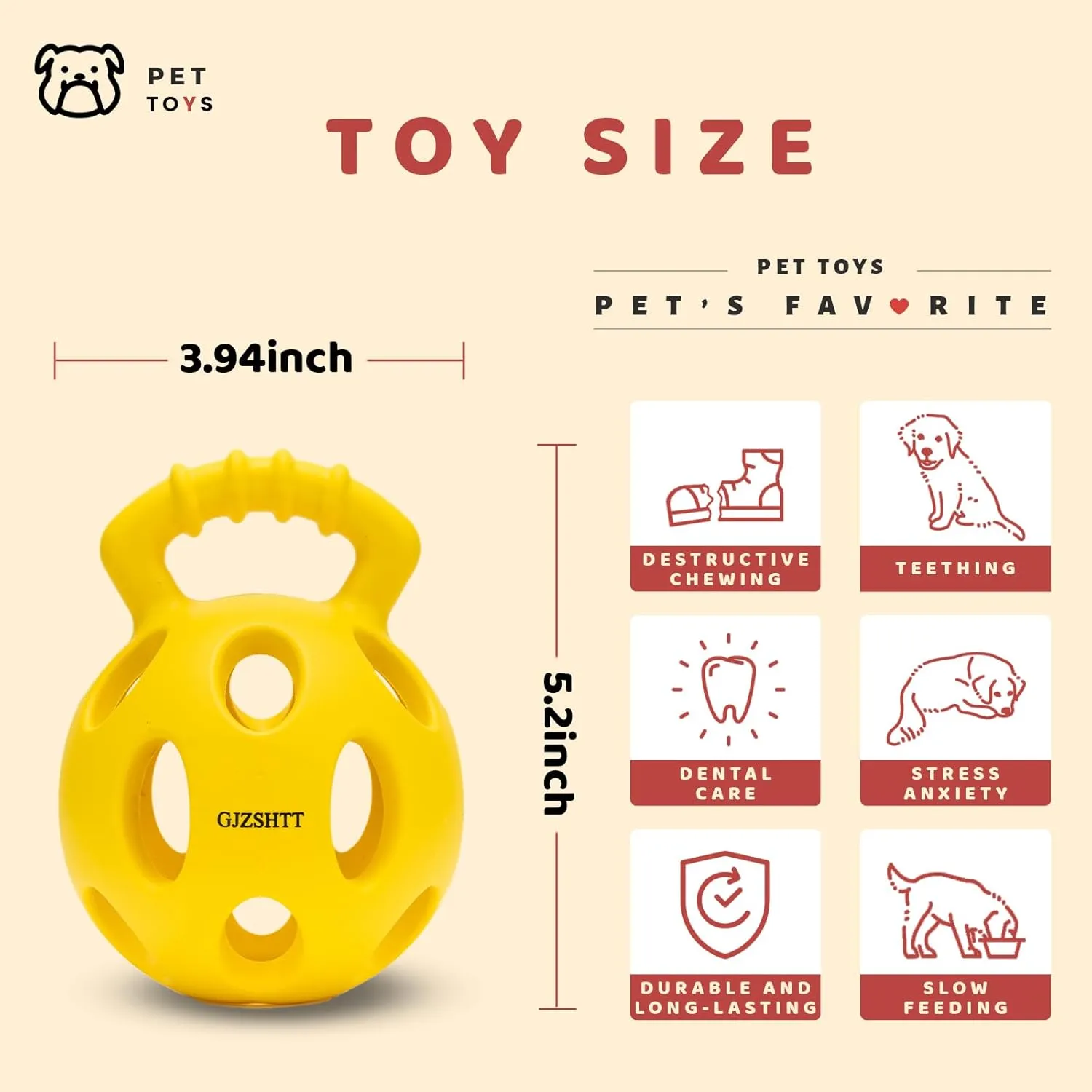 Durable Dog Chew Ball Toys - Interactive Tug-n-Toss Rubber Ball with Handle for Tug of War and Fetch, Kettlebell-Inspired Design, Ideal for Small, Medium, and Large Dogs, 3.94"x5.2" (2-Pack)