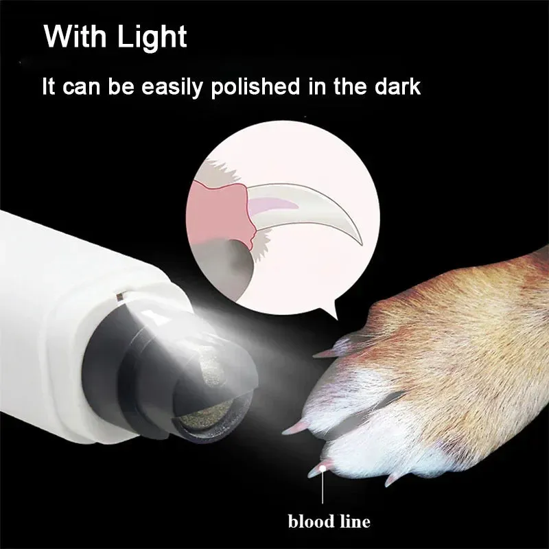 Electric Dog Nail Grinder Clipper, USB Charging LED Light