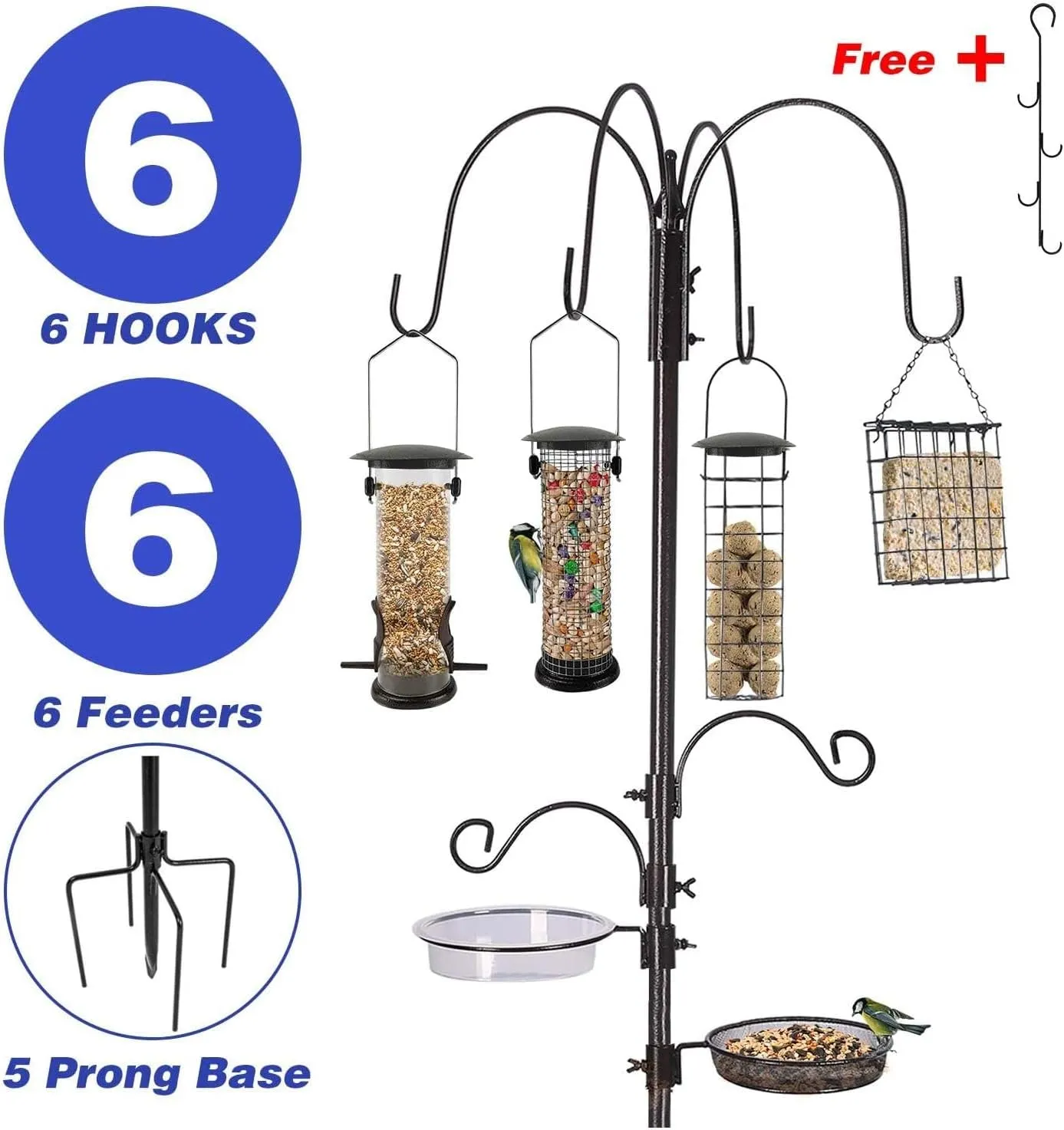 ERYTLLY Bird Feeding Station Kit Bird Feeder Pole Wild Bird Feeder Hanging Kit Planter Hanger Multi Feeder Hanging with Metal Suet Feeder Bird Bath for Attracting Wild Birds