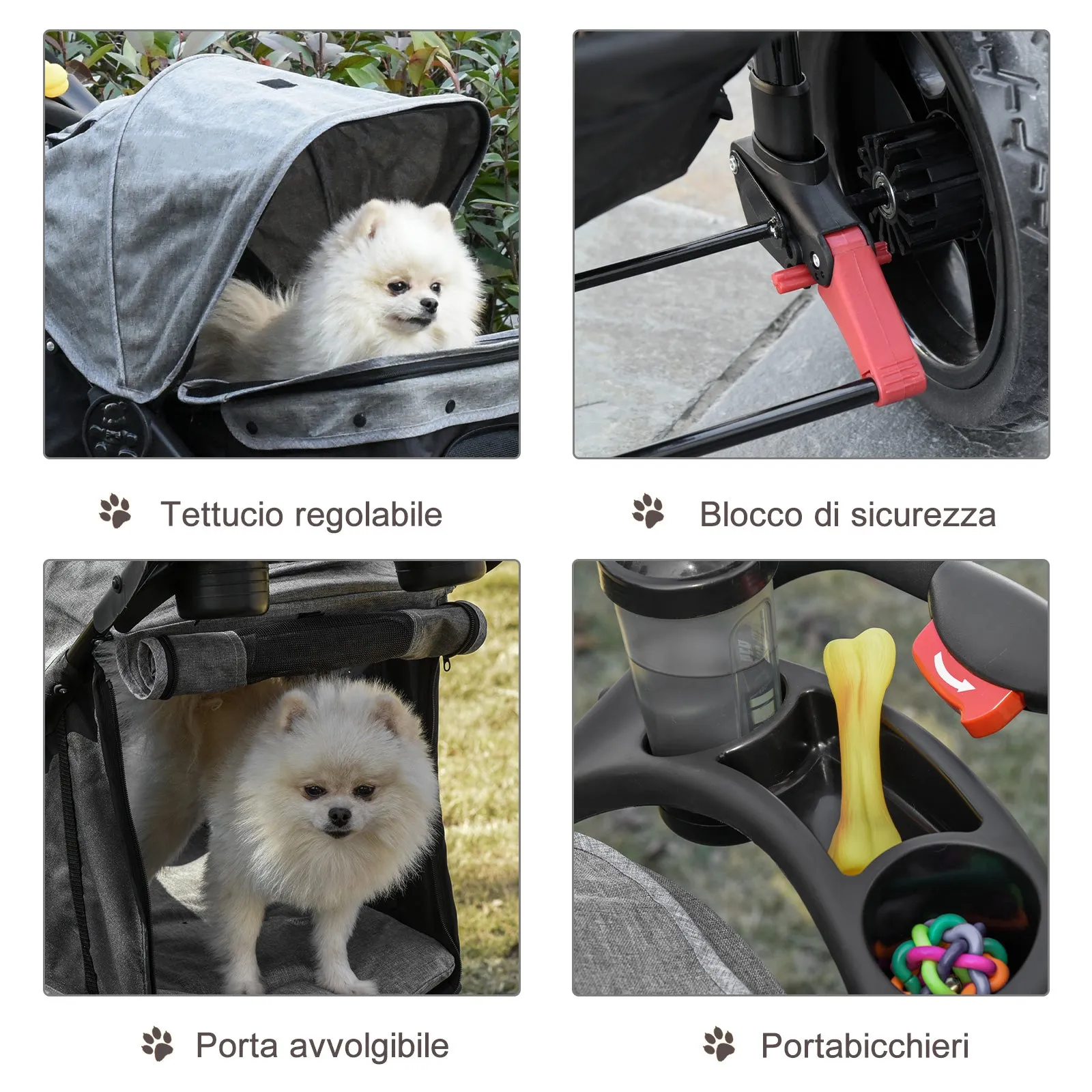 Foldable 2 in 1,  3-Wheel Dog Stroller with Brake, Storage Basket and Bottle Holder, Steel and Oxford, Grey and Black, 109.5x57. 5x106.5cm