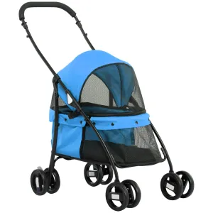 Foldable Dog Stroller with Adjustable Canopy and Swivel Wheels, 82x47x97cm, Blue