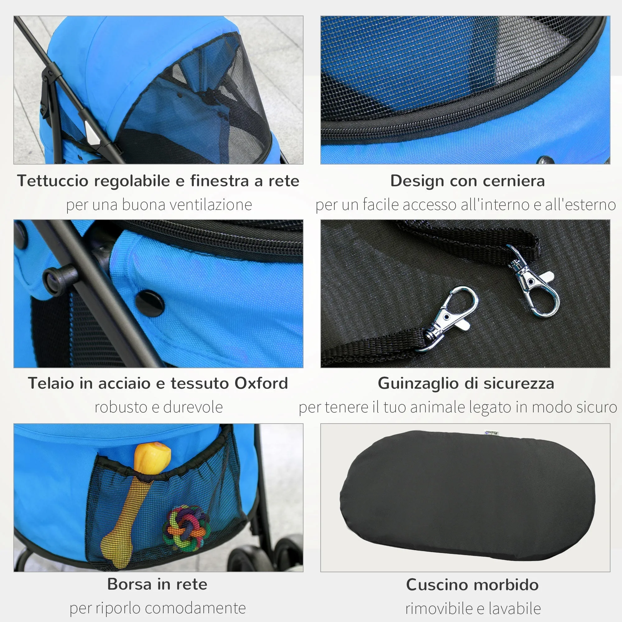Foldable Dog Stroller with Adjustable Canopy and Swivel Wheels, 82x47x97cm, Blue