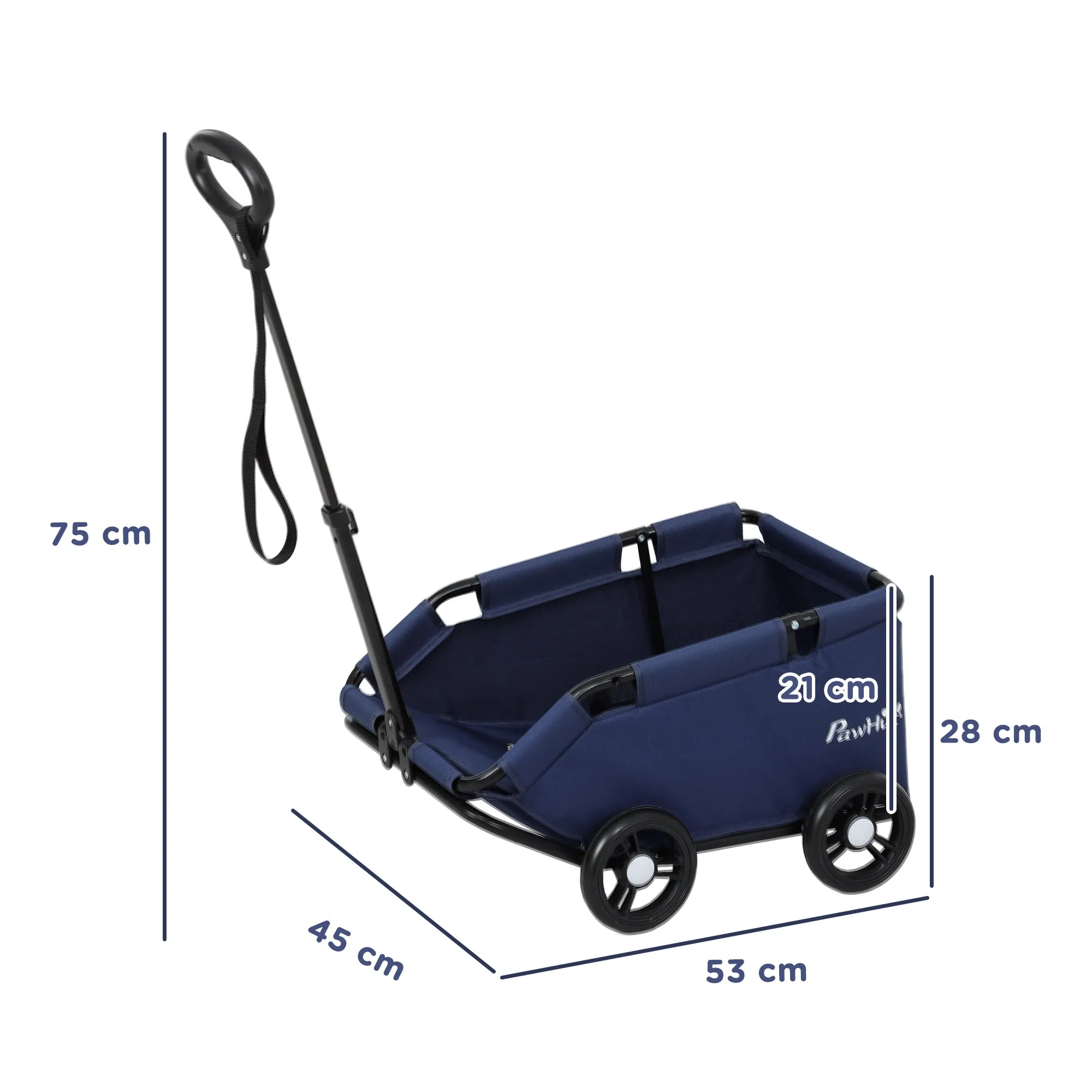 Foldable Dog Stroller with Bag and Cushion, in Steel and Oxford Fabric, 53x45x28 cm, Dark Blue