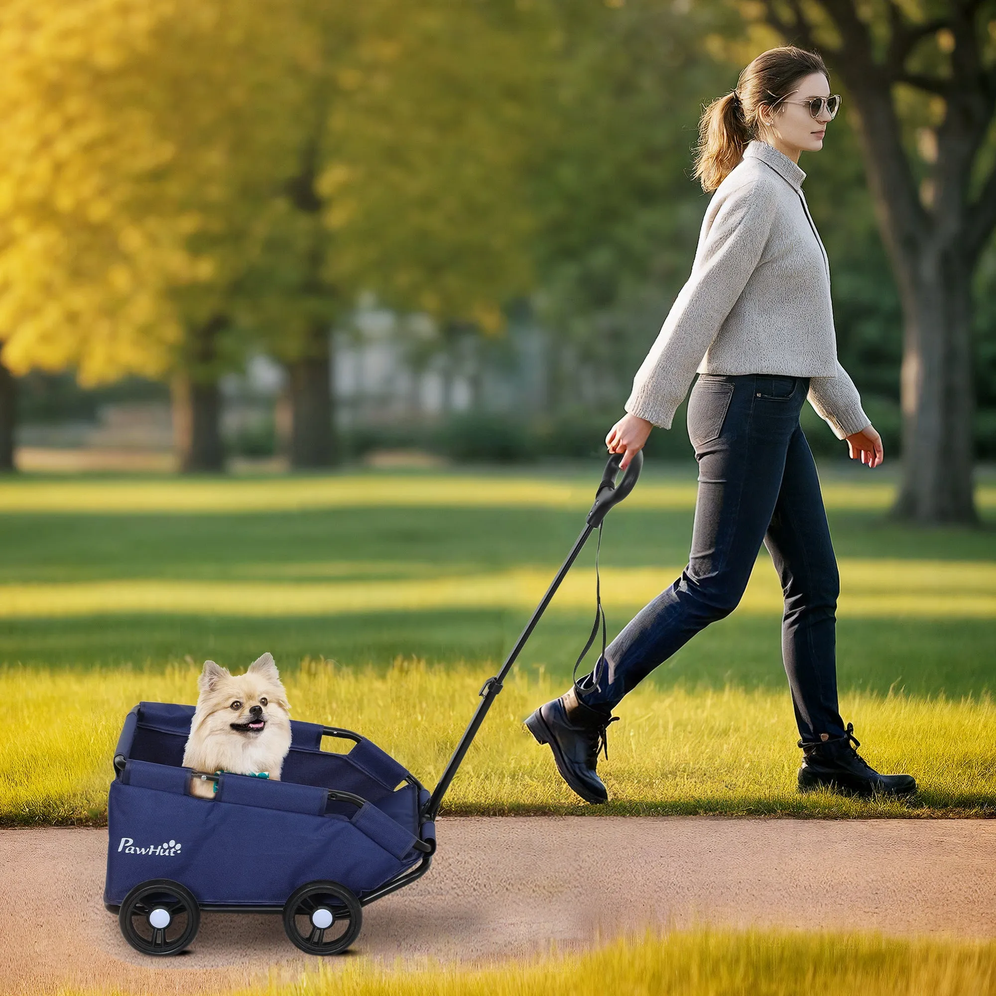 Foldable Dog Stroller with Bag and Cushion, in Steel and Oxford Fabric, 53x45x28 cm, Dark Blue