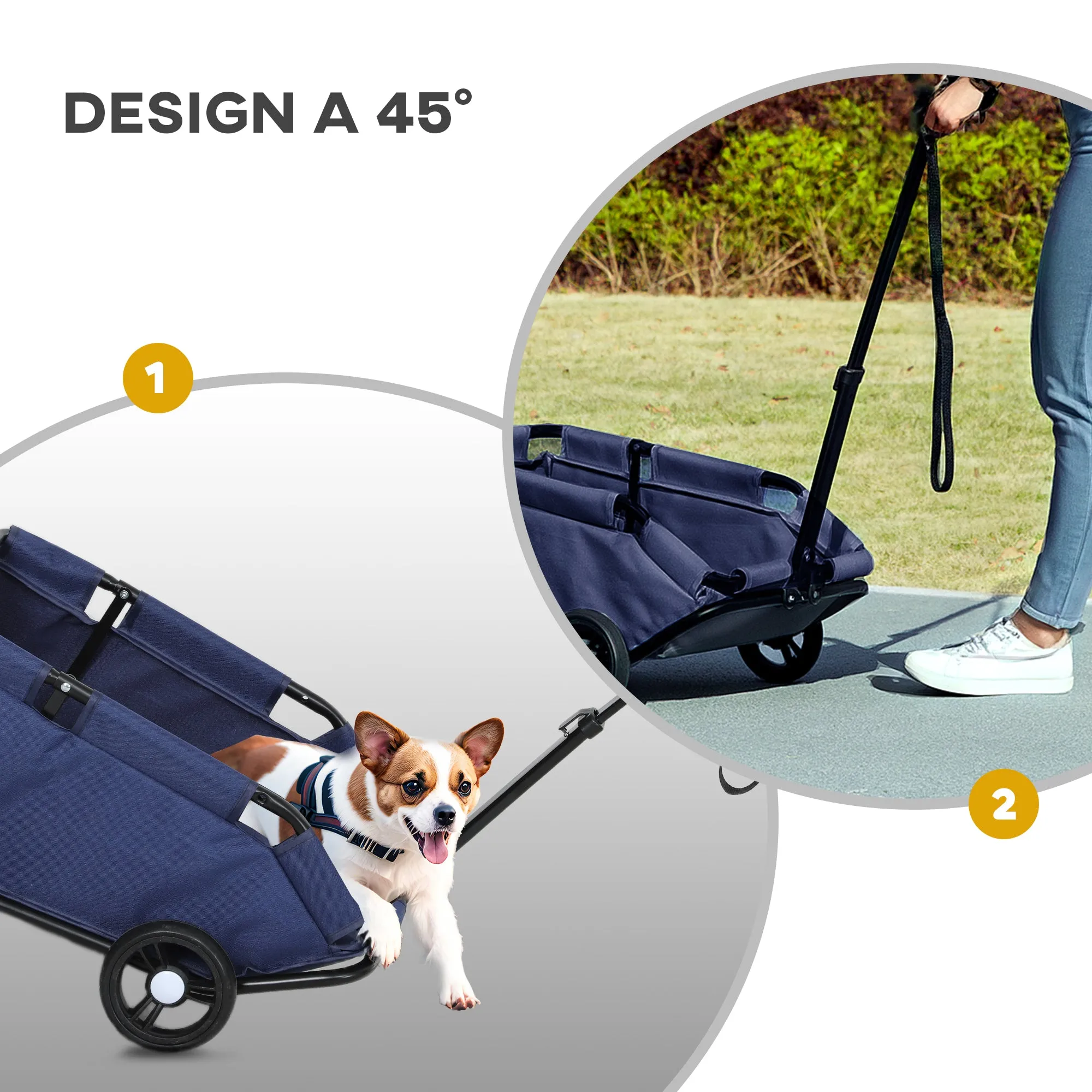 Foldable Dog Stroller with Bag and Cushion, in Steel and Oxford Fabric, 53x45x28 cm, Dark Blue