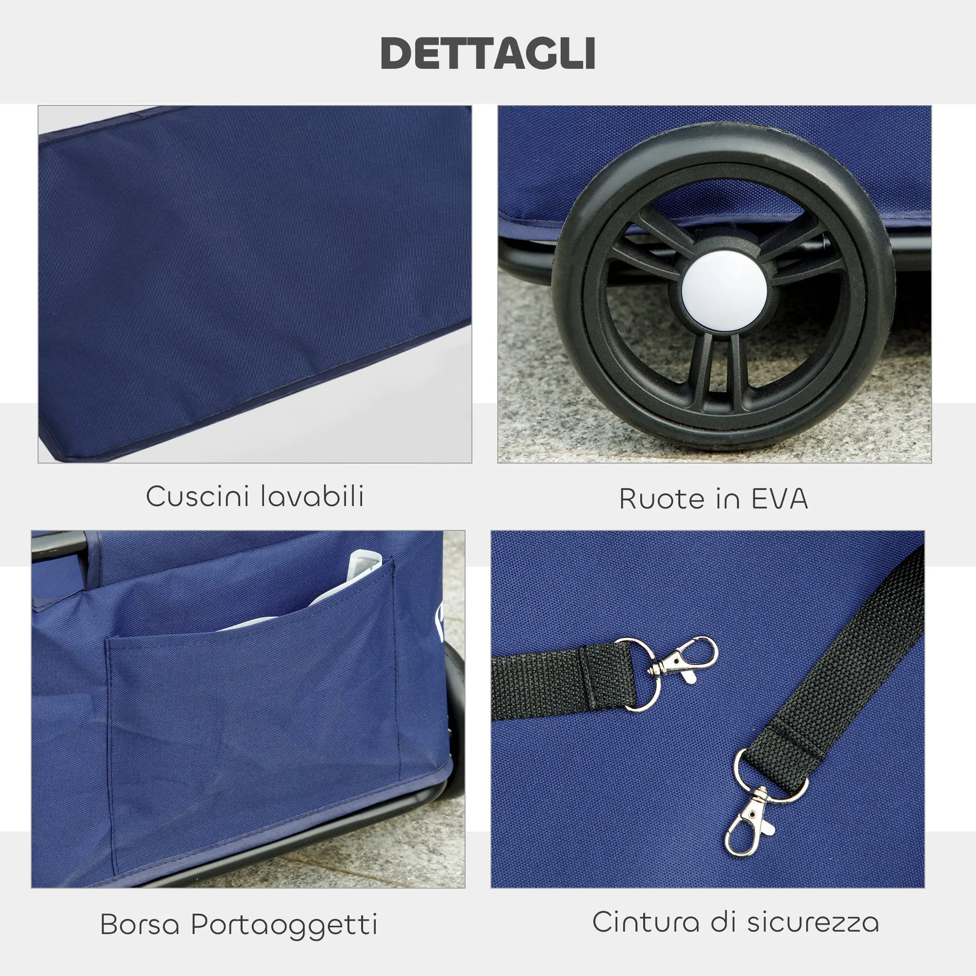 Foldable Dog Stroller with Bag and Cushion, in Steel and Oxford Fabric, 53x45x28 cm, Dark Blue