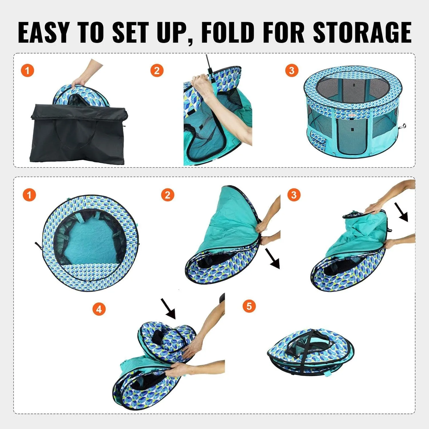 Foldable Pet Playpen 44x44x24 Inch Portable Dog & Cat Play Yard with Zipper Door Indoor/Outdoor Soft Crate for Puppies, Small Pets Lightweight, Waterproof, Easy Setup Travel Pet Pen