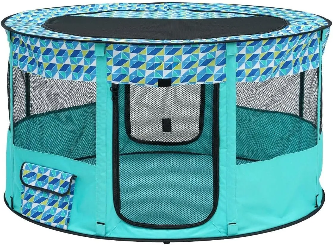 Foldable Pet Playpen 44x44x24 Inch Portable Dog & Cat Play Yard with Zipper Door Indoor/Outdoor Soft Crate for Puppies, Small Pets Lightweight, Waterproof, Easy Setup Travel Pet Pen