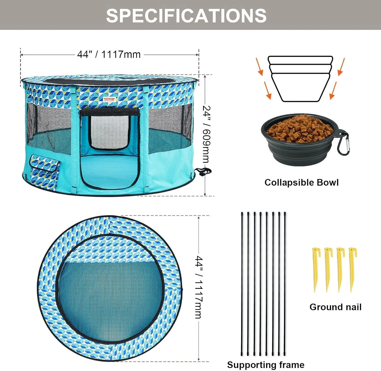 Foldable Pet Playpen 44x44x24 Inch Portable Dog & Cat Play Yard with Zipper Door Indoor/Outdoor Soft Crate for Puppies, Small Pets Lightweight, Waterproof, Easy Setup Travel Pet Pen