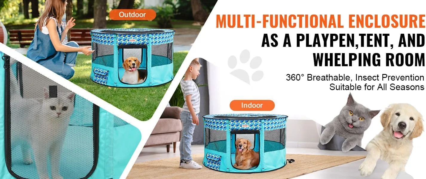 Foldable Pet Playpen 44x44x24 Inch Portable Dog & Cat Play Yard with Zipper Door Indoor/Outdoor Soft Crate for Puppies, Small Pets Lightweight, Waterproof, Easy Setup Travel Pet Pen