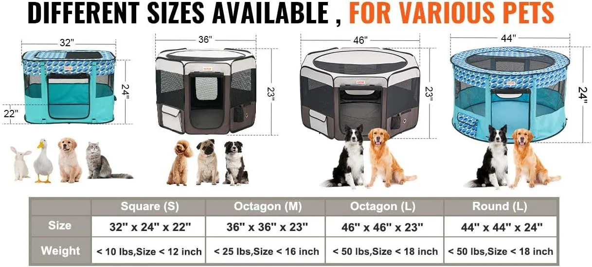 Foldable Pet Playpen 44x44x24 Inch Portable Dog & Cat Play Yard with Zipper Door Indoor/Outdoor Soft Crate for Puppies, Small Pets Lightweight, Waterproof, Easy Setup Travel Pet Pen