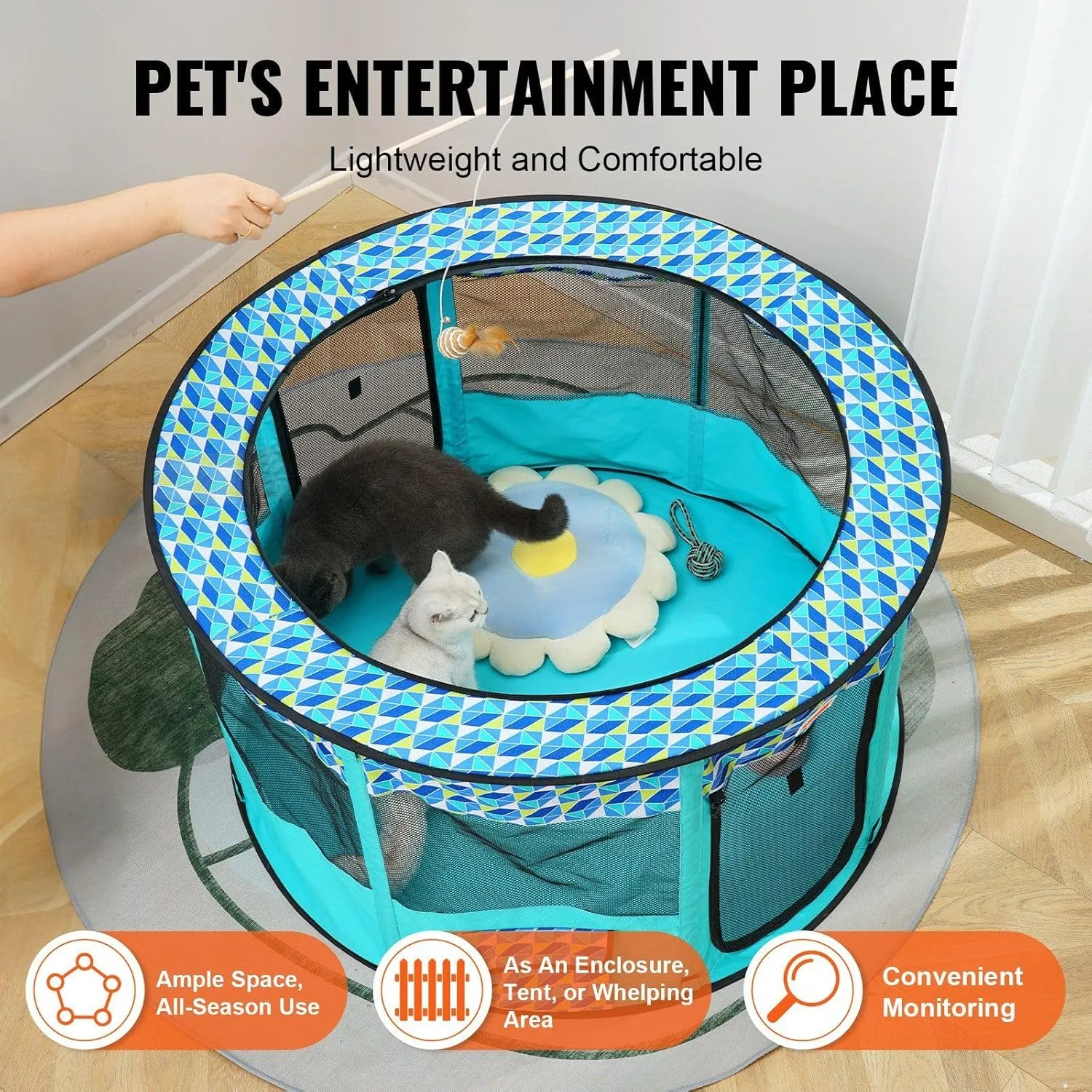 Foldable Pet Playpen 44x44x24 Inch Portable Dog & Cat Play Yard with Zipper Door Indoor/Outdoor Soft Crate for Puppies, Small Pets Lightweight, Waterproof, Easy Setup Travel Pet Pen